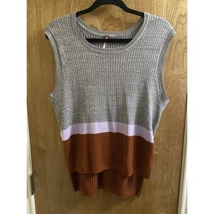 FREE PEOPLE Chunky Stripe Sleeveless Sweater Top Gray, Brown, Purple Size L
